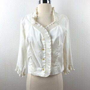 Vtg 60s Teddi of California White Crepe Blouse 34 Accordion Ruffles Crop Top
